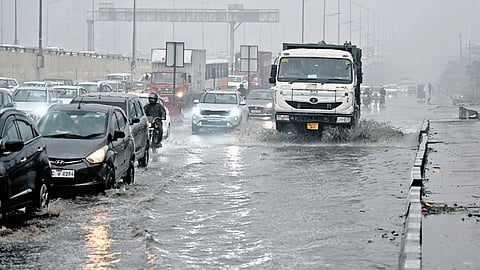 Waterlogging on NH24 near Ghazipur after rain lashed capital on Friday