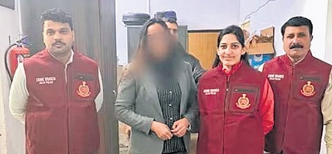 While searching her car, two more forged number plates resembling those used by foreign embassy officials were recovered.