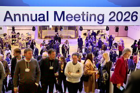 People leave on the final day of the Annual Meeting of the World Economic Forum, Switzerland.