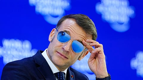 French President Emmanuel Macron is seen during the Annual Meeting of the World Economic Forum in Davos, Switzerland, Tuesday, Jan. 20, 2026.
