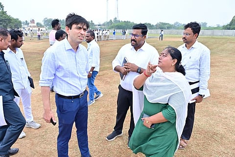 Chittoor Collector Sumit Kumar inspected the Prajavedika Public Meeting venue in Nagari, on Friday, For CM visit arrangements.