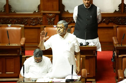 Congress MLC BK Hariprasad addresses the Legislative Council on Friday.