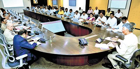 Chief Minister N Chandrababu Naidu addressing a review meeting on Godavari Pushkarams at the Secretariat in Velagapudi on Friday