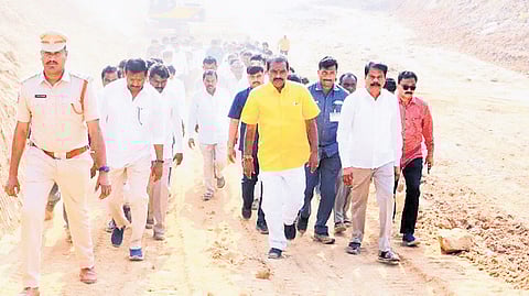 State Water resources Minister Dr Nimmala Rama Naidu inspected the progress of the prestigious PS Velugonda Reservoir Project tunnel lining, Feeder canal works at the Project site on Friday.