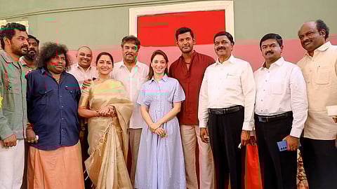The cast and crew of Purushan