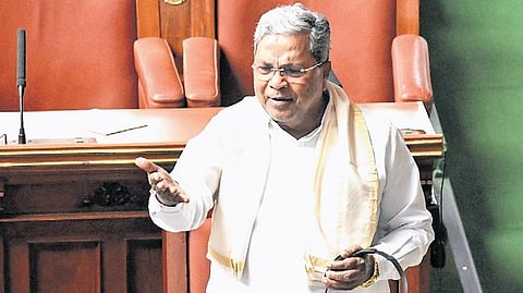 Chief Minister Siddaramaiah makes a point in the Assembly on Friday.