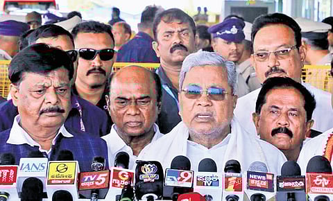 Chief Minister Siddaramaiah speaks to media persons at Mysuru Airport on Sunday
