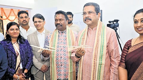 Union Education Minister Dharmendra Pradhan and Panchayati Raj Minister Rabi Narayan Naik during inauguration of the Boeing Sukanya STEM labs.