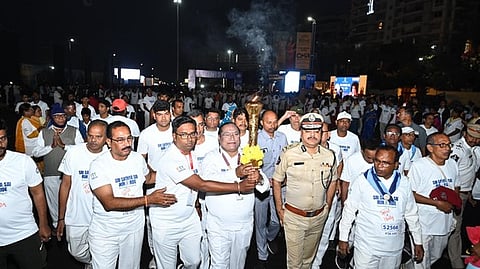 Sri Sathya Sai Run & Ride-2026 flagged off by CP Shanka Brata Bagchi along with Sri Sathya Sai Seva Organisations State President R Lakshmana Rao at Kalimata Temple, RK Beach in Visakhapatnam on Sunday.