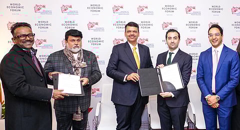 Chief Minister Devendra Fadnavis, Industries Minister Uday Samant and senior state officials at Davos, Switzerland.