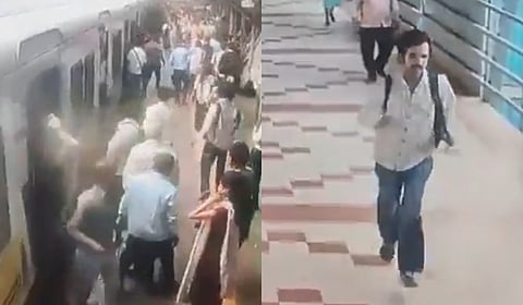 The accused running from the scene after stabbing the victim.