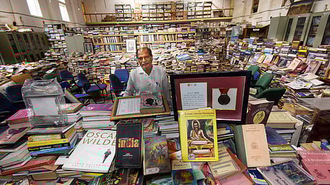 Anke Gowda who has been awarded Padma Shree at his library in Mandya district