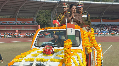 The Republic Day celebrations were held at Delhi's Chhatrasal Stadium, where CM Rekha Gupta hoisted the national flag and addressed the people on Sunday, 25.01.2026.