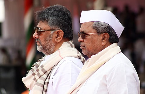 File Photo | CM Siddaramaiah and DCM DK Shivakumar while distributing prizes for the parade march during the 77th Republic Day C