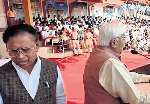 MLC S V Sankanur walks out of the R-Day function in Gadag on Monday