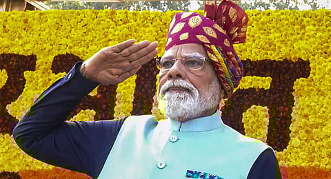 In this screengrab from a video posted on Jan. 26, 2026, Prime Minister Narendra Modi takes salute during the 77th Republic Parade, at Kartavya Path, in New Delhi.