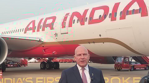 Air India CEO Campbell Wilson along with the first line fit Boeing 787-9 aircraft made exclusively for Air India by Boeing which had a special run on Tuesday.