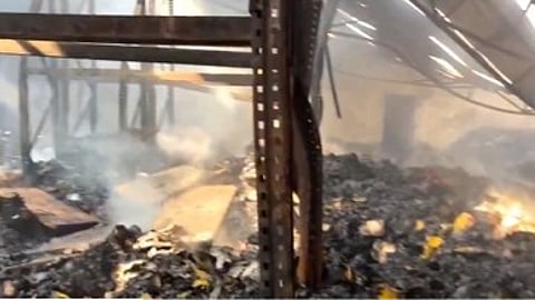 Pockets of fire continue to smoulder in several parts of the gutted structures.