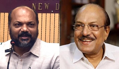 Industries Minister P Rajeeve (L) and Deputy Leader of Opposition P K Kunhalikutty.