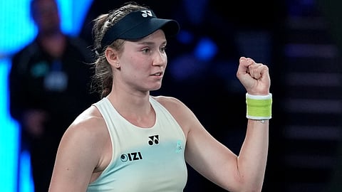 Elena Rybakina of Kazakhstan reacts after winning her semifinal match against Jessica Pegula of the U.S. at the Australian Open tennis championship in Melbourne. (Photo | AP)