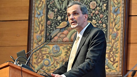 Chief Economic Advisor V Anantha Nageswaran addresses a press conference after the tabling of the Economic Survey