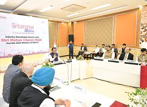 Chief Minister Mohan Charan Majhi in the industry roundtable at the Enterprise Odisha 2026 at Rourkela on Wednesday