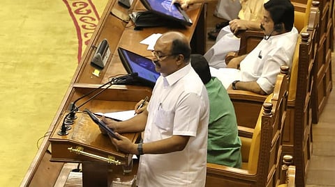 Finance Minister KN Balagopal presenting the state Budget at Legislative Assembly on Thursday.