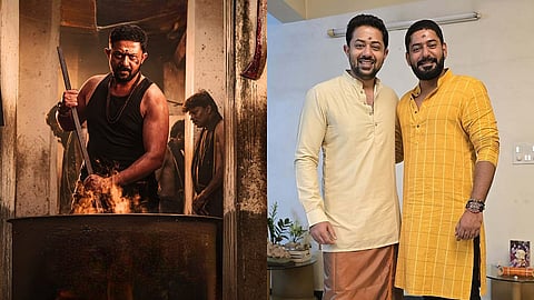 A poster for the film (L), Pranam and Prajwal Devaraj (R)