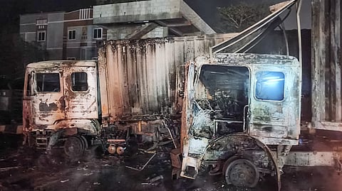 A container and a lorry collided at Ravikampadu Junction in Kathipudi, Kakinada district.