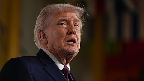 Donald Trump arrives for the premiere of first lady Melania Trump's movie "Melania" at The John F. Kennedy Memorial Center For The Performing Arts, Thursday, Jan. 29, 2026, in Washington.