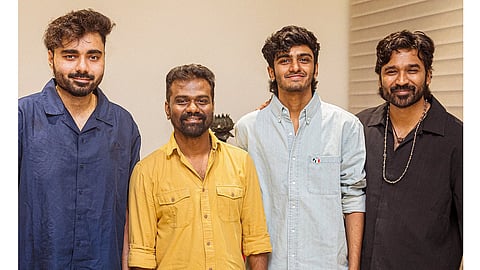 The D55 crew: Rajkumar Periyasamy, Sai Abhyankkar and Dhanush