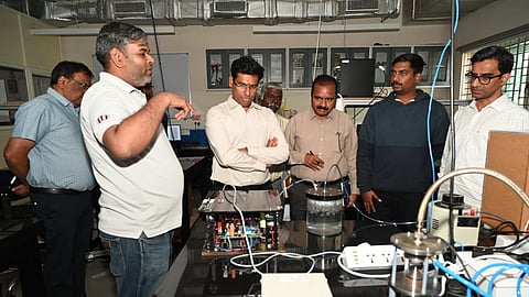 Tirupati District Collector Dr Venkateswar checking the Plasma Research Group and Water Quality Research Group at IIT Tirupati on Friday