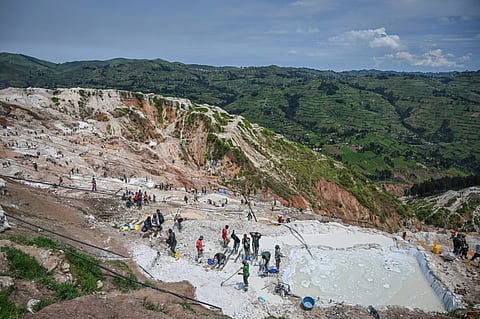 Miners work at the D4 Gakombe coltan mining quarry in Rubaya, Congo
