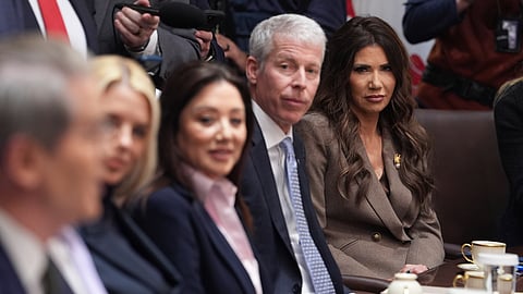 From left, Treasury Secretary Scott Bessent speaks as Attorney General Pam Bondi, Labor Secretary Lori Chavez-DeRemer, Energy Secretary Chris Wright, and Homeland Security Secretary Kristi Noem listen during a cabinet meeting at the White House, Thursday, Jan. 29, 2026, in Washington.