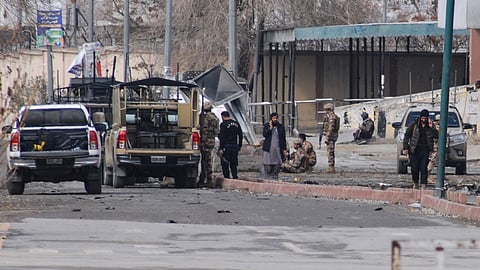 Pakistani army soldiers and other security officials examine a site following militants attack with guns and grenades, in Quetta, Pakistan, Saturday, Jan. 31, 2026.
