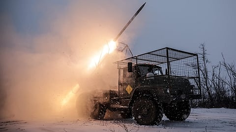 In this photo provided by Ukraine's 24th Mechanized Brigade press service, an MRLS BM-21 "Grad" fires towards Russian army positions.