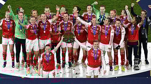 Arsenal celebrate after winning the inaugural Women's Champions Cup