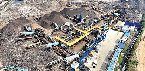 Biomining work is underway at the Kodungaiyur dump yard