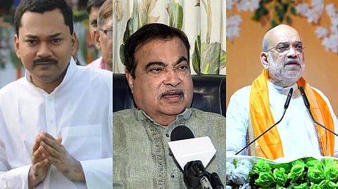 Nishant Kumar, Union minister Nitin Gadkari, Union Home Minister Amit Shah (L-R)