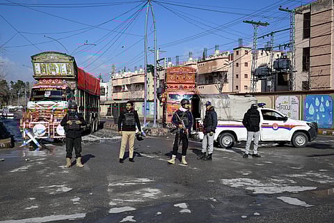 Security personnel cordon off a road leading to the blast site in Quetta on February 1, 2026, a day after an attack by Baloch separatists.