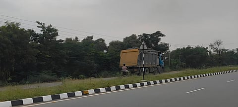 A truck, overloaded with minerals, transporting the haul along the Alangulam-Tenkasi Road in the district on Monday evening