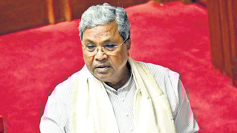 Chief Minister Siddaramaiah gives his reply to the motion of thanks on the governor’s address in the Legislative Council on Monday.