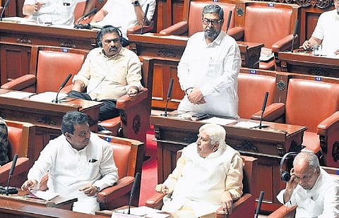 Chief Minister’s Political Adviser MLC Naseer Ahmed addresses the Legislative Council in Vidhana Soudha in Bengaluru on Tuesday.