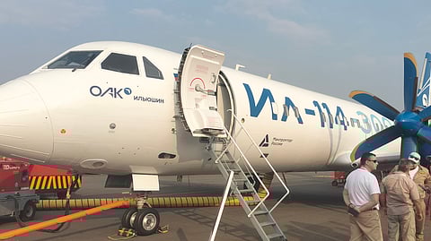 IL-114-300 aircraft displayed at Wings India 2026.