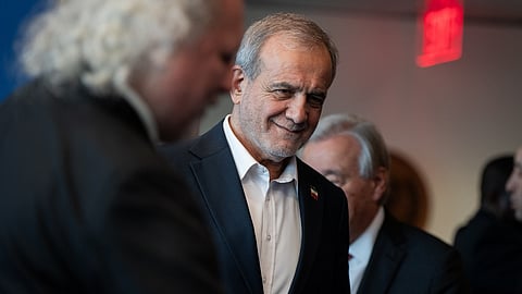 Masoud Pezeshkian, the President of Iran, attends the United Nations General Assembly at United Nations headquarters on Sept. 25, 2025.