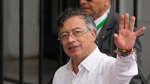 Colombian President Gustavo Petro arrives at the presidential palace in Panama City, Jan. 28, 2026.