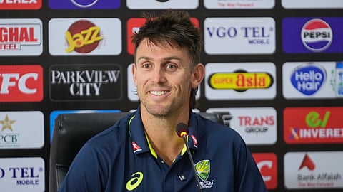 Australia's T20 team captain Mitchell Marsh smiles during a press conference in Lahore, Pakistan, Wednesday, Jan. 28, 2026.