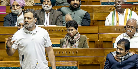 LoP in the Lok Sabha Rahul Gandhi speaks in the House during the Budget session of Parliament, in New Delhi, Tuesday, Feb. 3, 2026.