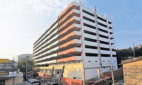 Construction of the 10-storey parking complex at APMC Yard in Yeshwanthpur was completed in 2023 at a cost of Rs 80 crore.
