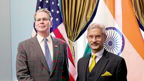 External Affairs Minister S. Jaishankar with United States Treasury Secretary Scott Bessent during a meeting, in Washington, US